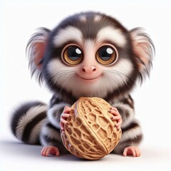 Cute Mischievous marmoset with a nut 3d Generative AI

