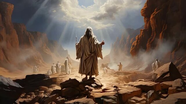 Biblical scene with Moses at exodus