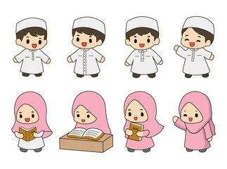 Illustration of Cute Muslim Characters