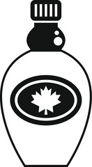 Black and white icon of a bottle containing canadian maple syrup