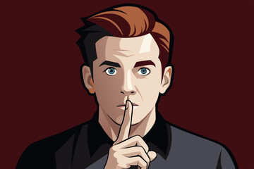 Shh! Gesture is quieter. The concept of male secret. A man asks for silence. Vector illustration
