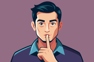 Shh! Gesture is quieter. The concept of male secret. A man asks for silence. Vector illustration
