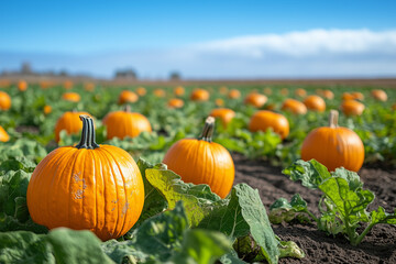 Pumpkin picking in vibrant pumpkin patches during the Halloween season in October