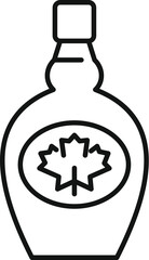 Simple line art icon of a bottle of maple syrup with a maple leaf