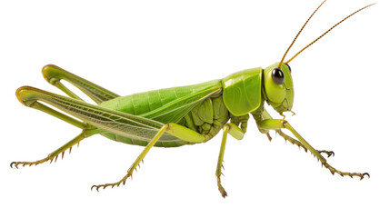 One grasshopper on a white background. Telephoto lens photography Realistic daylight