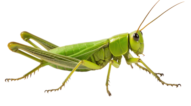 One grasshopper on a white background. Telephoto lens photography Realistic daylight