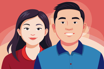 Asian couple over isolated background. Happy man and woman together. Vector illustration
