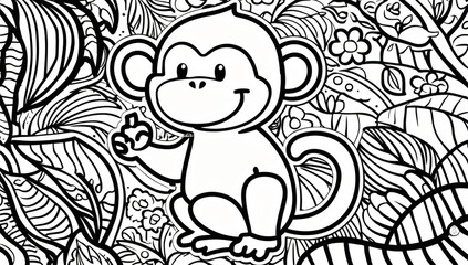 Coloring page, cute monkey