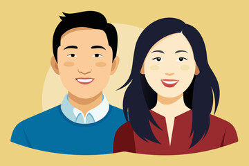 Asian couple over isolated background. Happy man and woman together. Vector illustration
