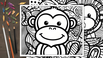Fototapeta premium Coloring page, cute monkey