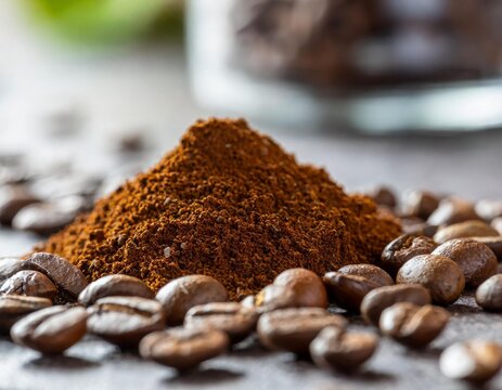 gemahlene Kaffeebohnen, unscharfer Hintergrund 
