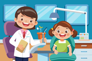 Dental office. Children's dentist and patient. Vector illustrati
