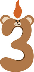 Cartoon Bear Candle Number Three