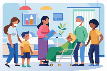 Visit of visitors to the patient to the hospital. Parents with s
