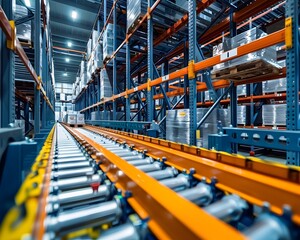 Fototapeta premium Automated Storage and Retrieval System in High Density Warehouse for Efficient Logistics Management