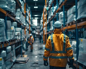 Warehouse Safety Inspection with Protective Geared Workers Following Protocols