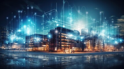 Modern factory, communication network. Telecommunication. IoT, Internet of Things, ICT, Information communication Technology,. Smart factory. Digital transformation, cloud connecting, generate by AI