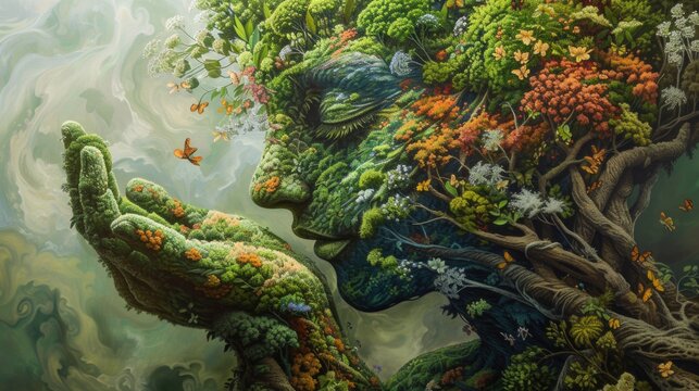 The harmony of interaction: human and nature. AI generative.