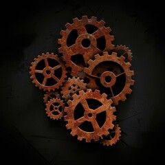 Obraz premium Rust programming language concept with rusty gears emerging from the dark , symbolizing robust and efficient coding .