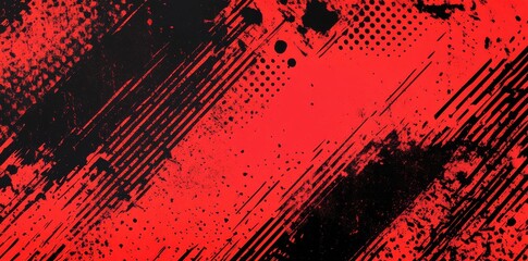 Red halftone background with abstract brush strokes and dots. 