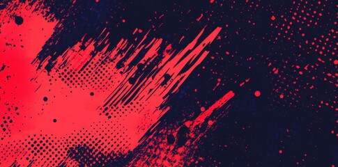 Red halftone background with abstract brush strokes and dots. 