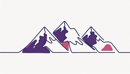 One continuous line drawing of mountain range landscape. Web banner with mounts in simple line