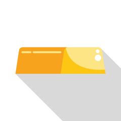 Single shiny gold bar is casting a strong shadow on a white background