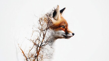 Obraz premium A fox cub getting tangled in a vine, turning a mishap into a playful scene close up, playful mishaps, surreal, Double exposure, Woodland