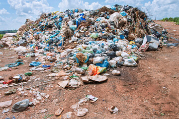 Garbage being prepared for compacting trash in sanitary landfill of the city of Goiania. GO, Brazil, 2020