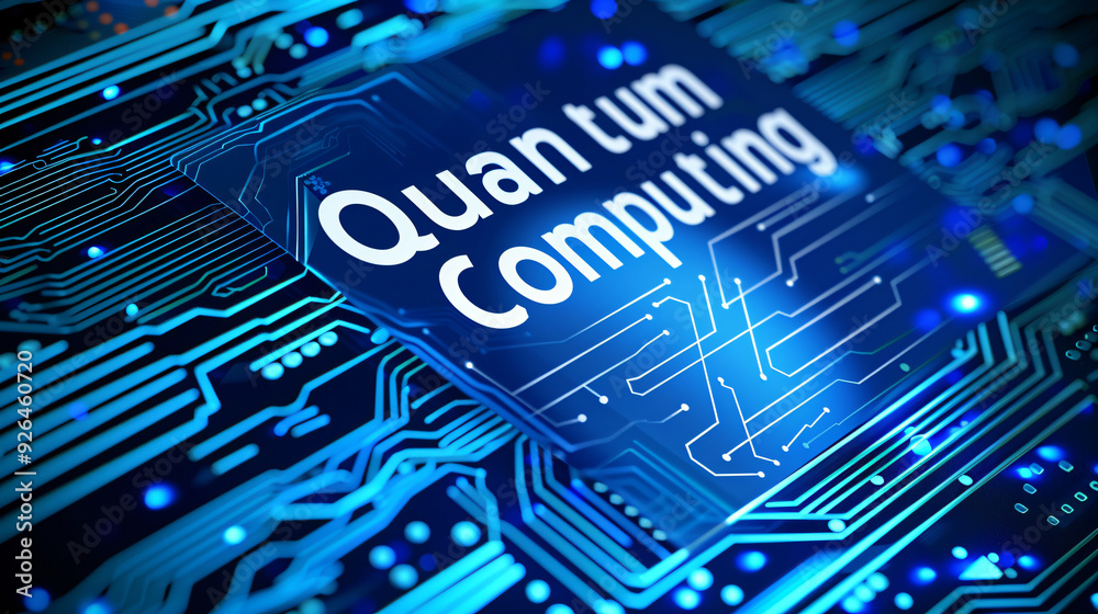 Aufkleber Close-up shot of a circuit board featuring a quantum computing processor chip, symbolizing advanced technology and innovation
