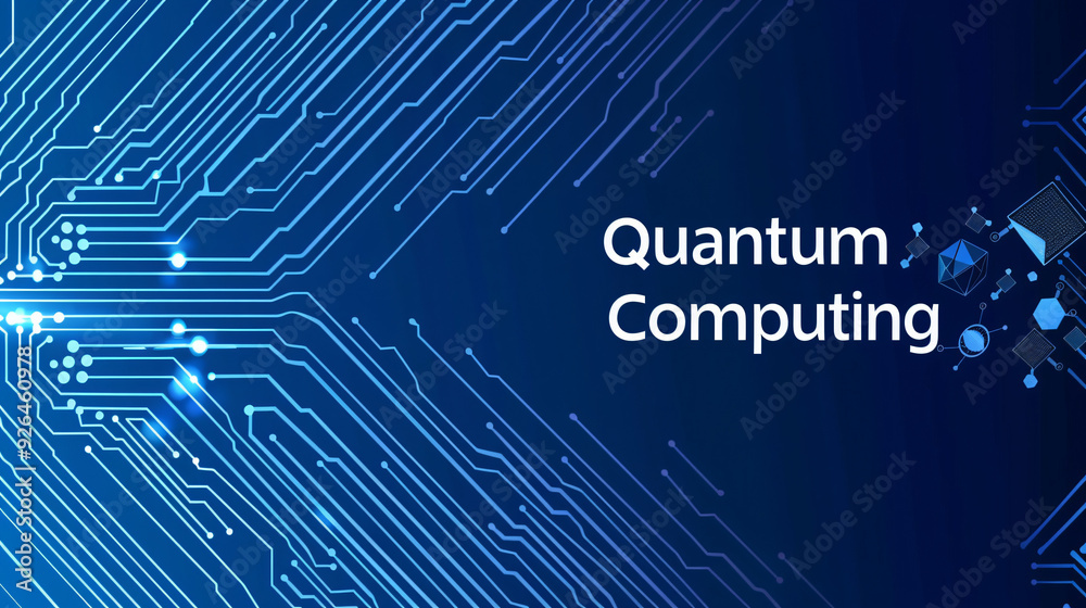 Aufkleber Glowing quantum computing processor with qubit and circuitry in an abstract tech background