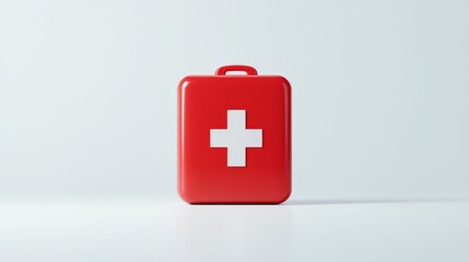 Obraz premium 3D single icon of a red cross medical kit, representing emergency healthcare and first aid, isolated on a white background