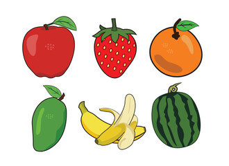 A collection of fruit illustration images consisting of apples, strawberries, mangoes, oranges, watermelon and bananas, vector files and easy to edit