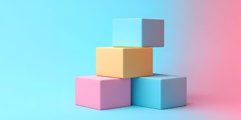 Obraz premium Stack of Colorful Cubes on a Blue and Pink Background