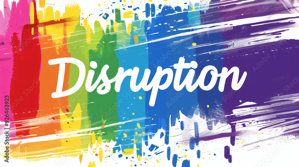 Poster The word disruption displayed on a vibrant artistic backdrop symbolizing ideas of change and progress