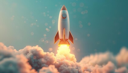 Fototapeta premium Business leaders launch their ideas aboard a mystical rocket