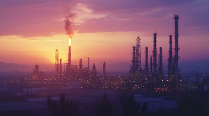 Industrial Oil Refinery Sunset Gradient Sky Business Background