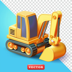 Excavator, 3d vector. Suitable for construction, industrial and design elements