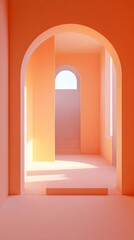 Minimalist 3D Rendering of an Archway with Orange Walls