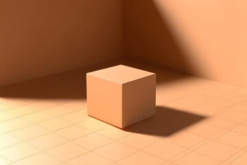 Minimalist 3D Render of a Cube on a Grid