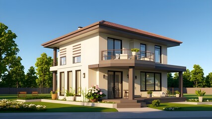 Fototapeta premium 3d beautiful residential house render