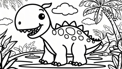 Coloring page, cute dinosaur