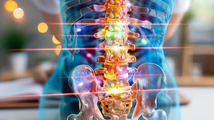 How about: “A futuristic background with blue light and energy, featuring 3D plasma balls and dynamic movement, conveying technology and medical themes”