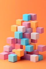 Obraz premium Abstract 3D Colorful Blocks Stacked On Orange Background