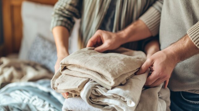 A couple organizing closets, donating unused items