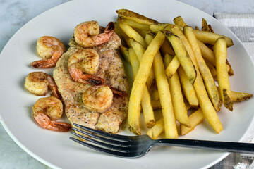 seasoned chicken breast  top with  shrimp