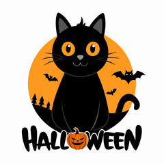 HALLOWEEN black cat, pumpkin t shirt design