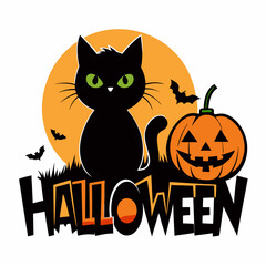 HALLOWEEN black cat, pumpkin t shirt design