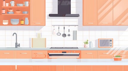 Modern Kitchen Interior Design with Orange Cabinets and Stainless Steel Appliances