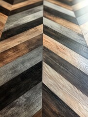 Textured Herringbone Wood Flooring in Dark Wood with Light Gray and Brown Stripes Close-Up Detail Showing Intricate Pattern